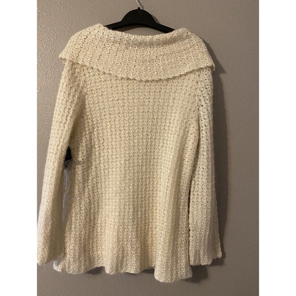 JONES NEW YORK Sweater Cream XL Open Weave Crochet  Shell & Belt NWT $149 - Picture 4 of 6